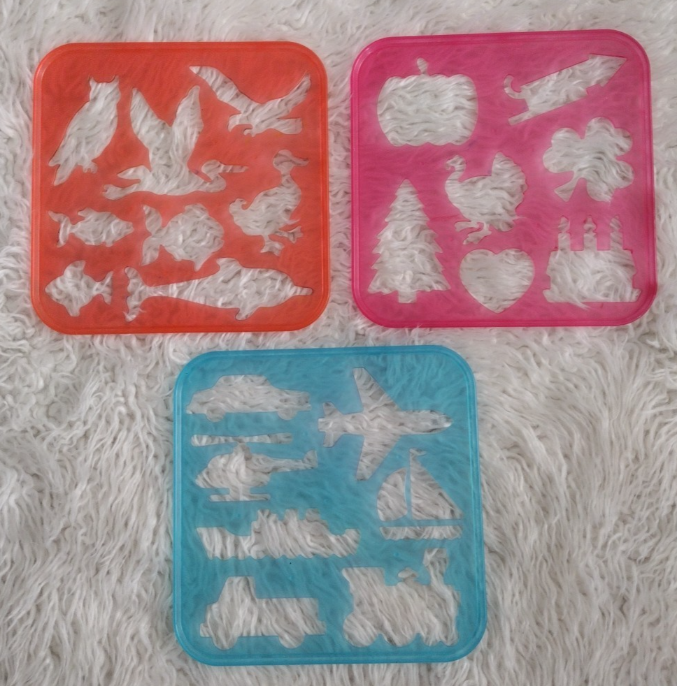 Vintage 1987 Tupperware Stencils Lot of 3 Tuppertoys Art Animals Vehicles Holiday