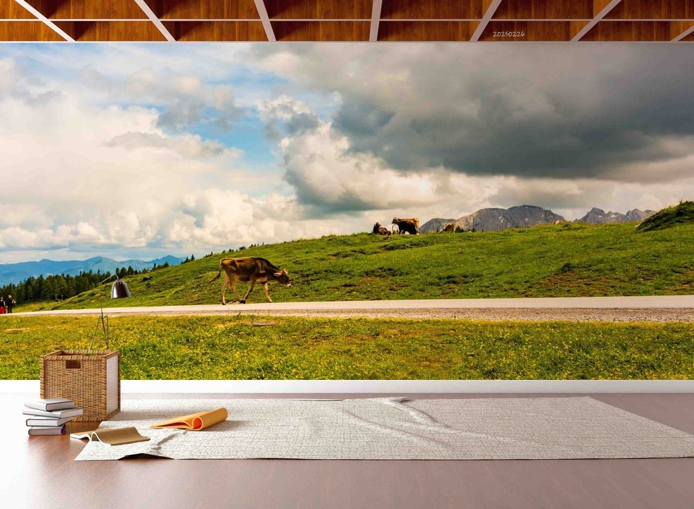 3D Sky Grassland Cow Landscape Wall Murals Wallpaper Murals Wall Sticker 7