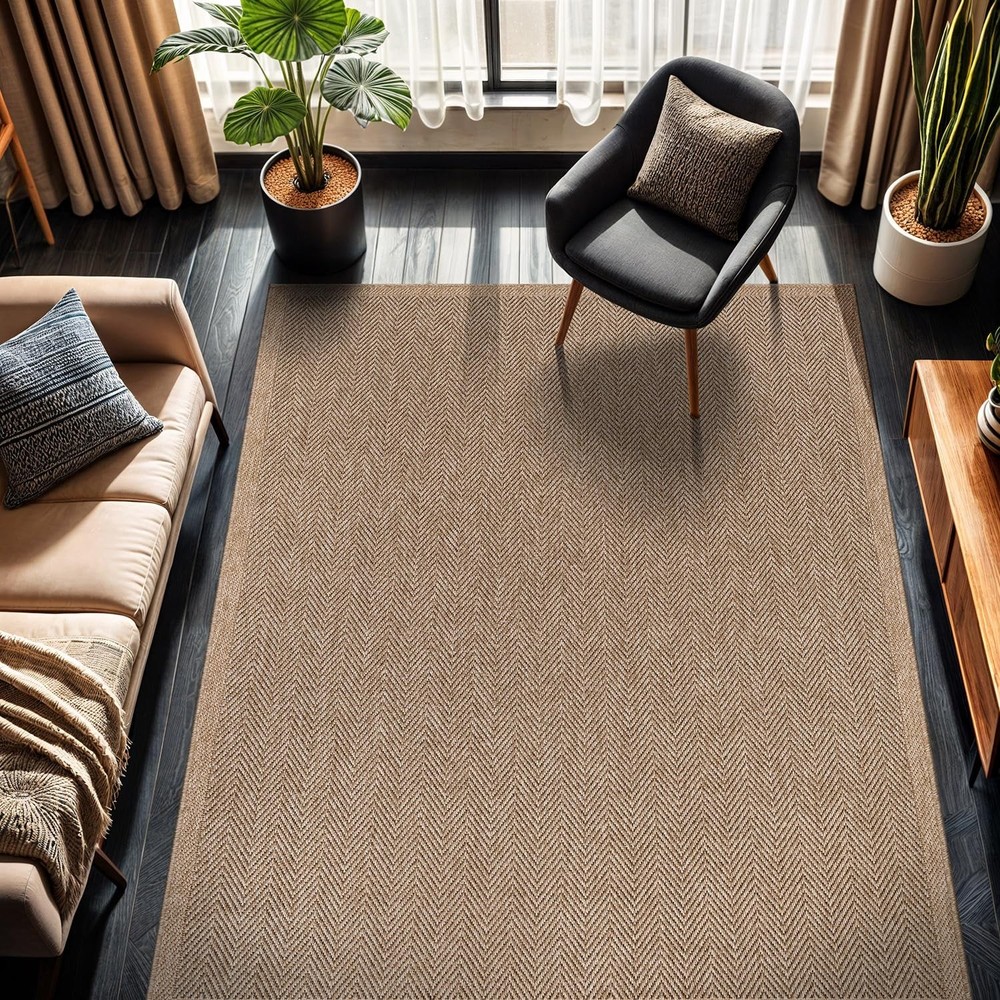 Easy Jute Rug 6x9, Indoor Outdoor Natural Color Fiber Area Rugs for Living Ro...