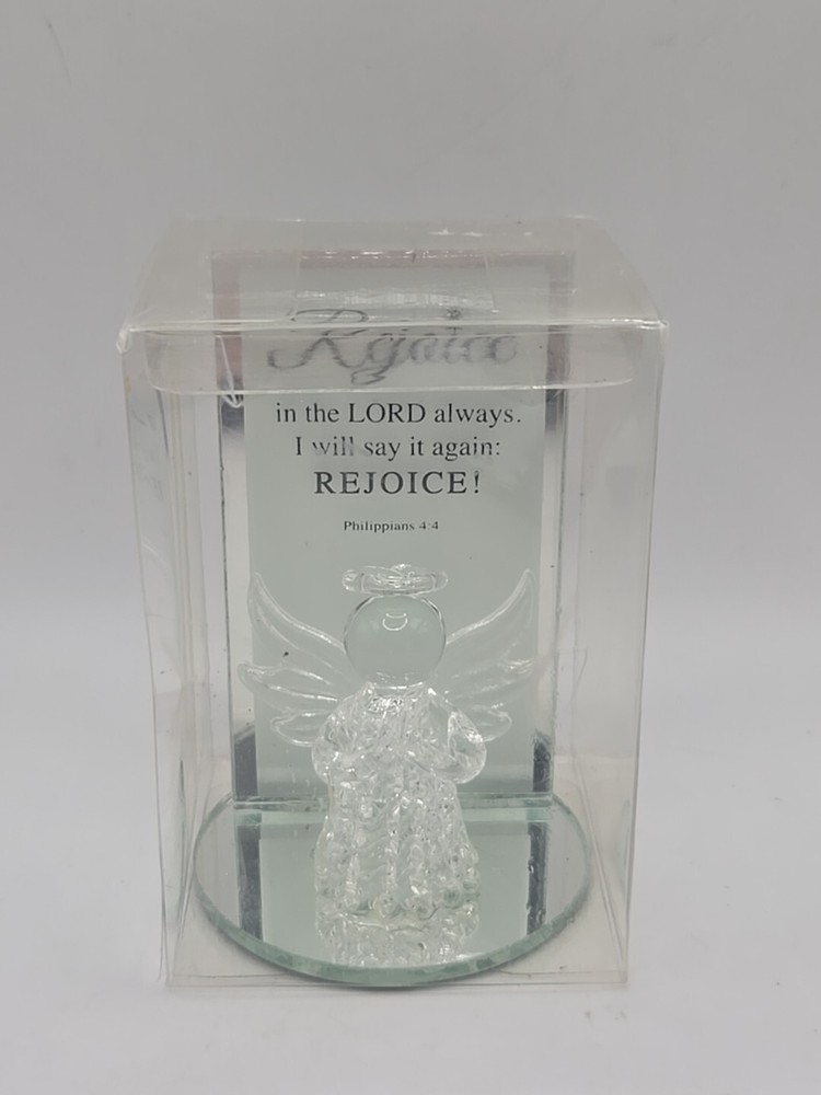 Decorative “Rejoice” Crystal Glass Angel with Mirror Philippians 4:4