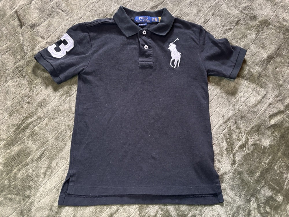 Polo Ralph Lauren Shirt Boys Small Black Big Pony Rugby Number 3 Short Sleeve