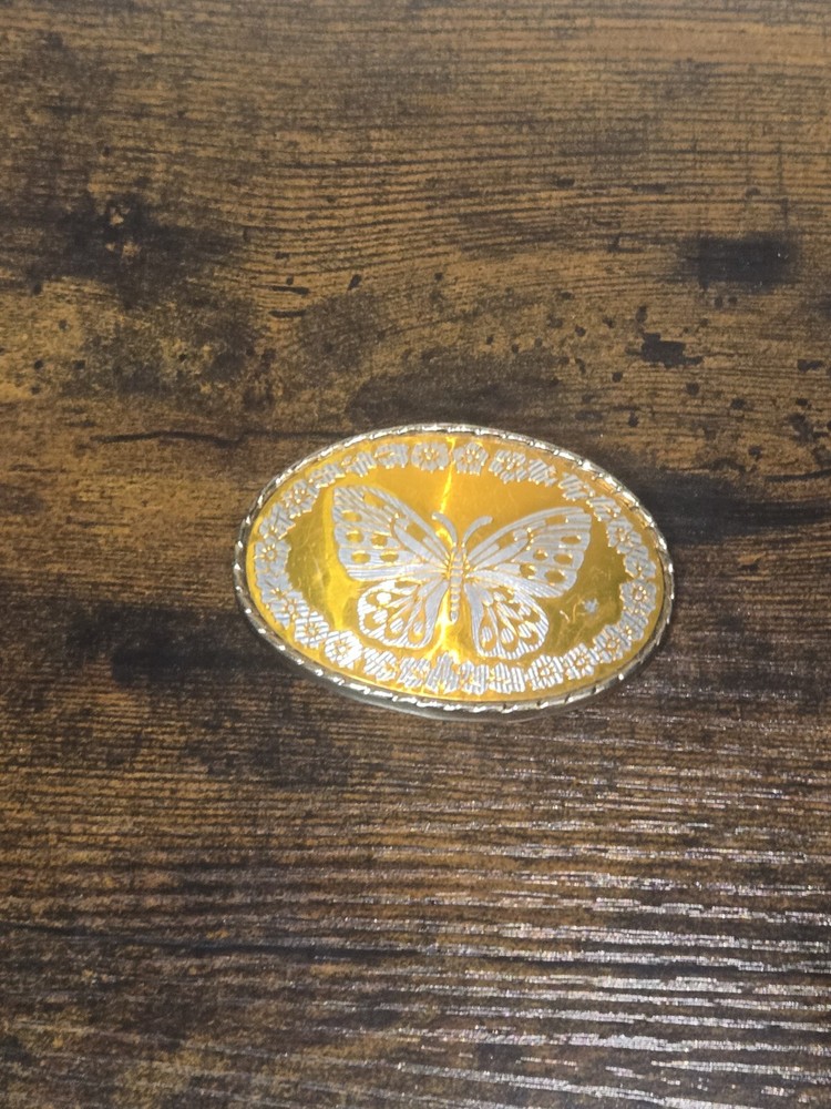 Vintage Butterfly Engraved Gold Plated Ladies Belt Buckle Made in USA