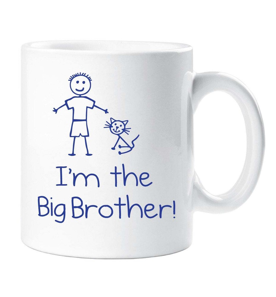 Cat I'm The Big Brother Mug White With Blue Text Childrens Gift New Born Gift