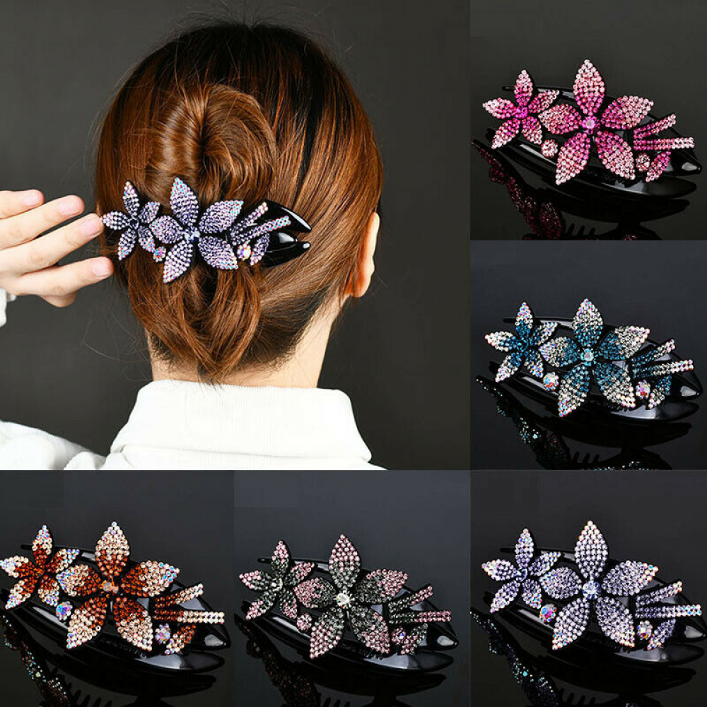 Women Large Flower Clip With Rhinestones Shining Ponytail Handmade Headwear Clip