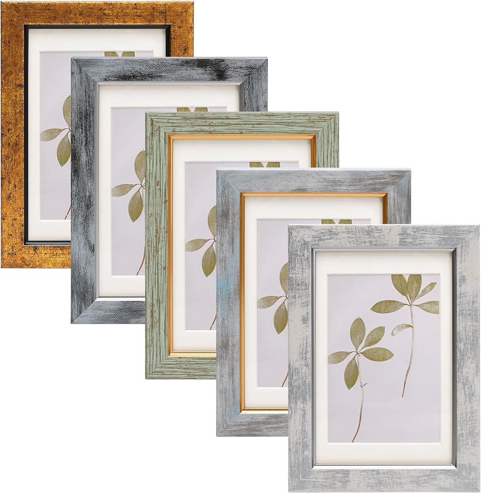 4X6 Picture Frame Set of 5, Vintage Photo Frame, Rustic Retro Picture Frame with
