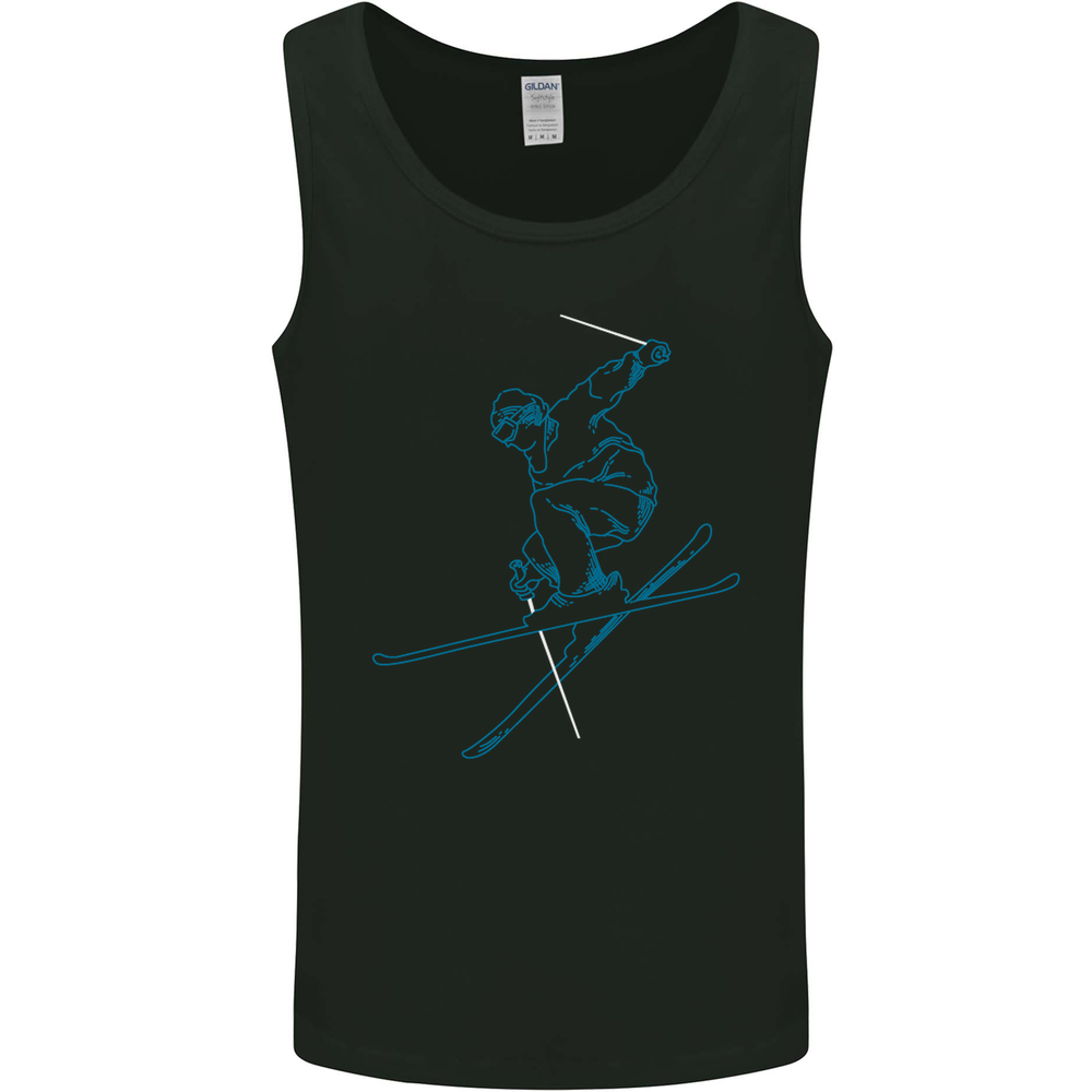 Skier Blue Outline Skiing Ski Mens Vest Tank Top