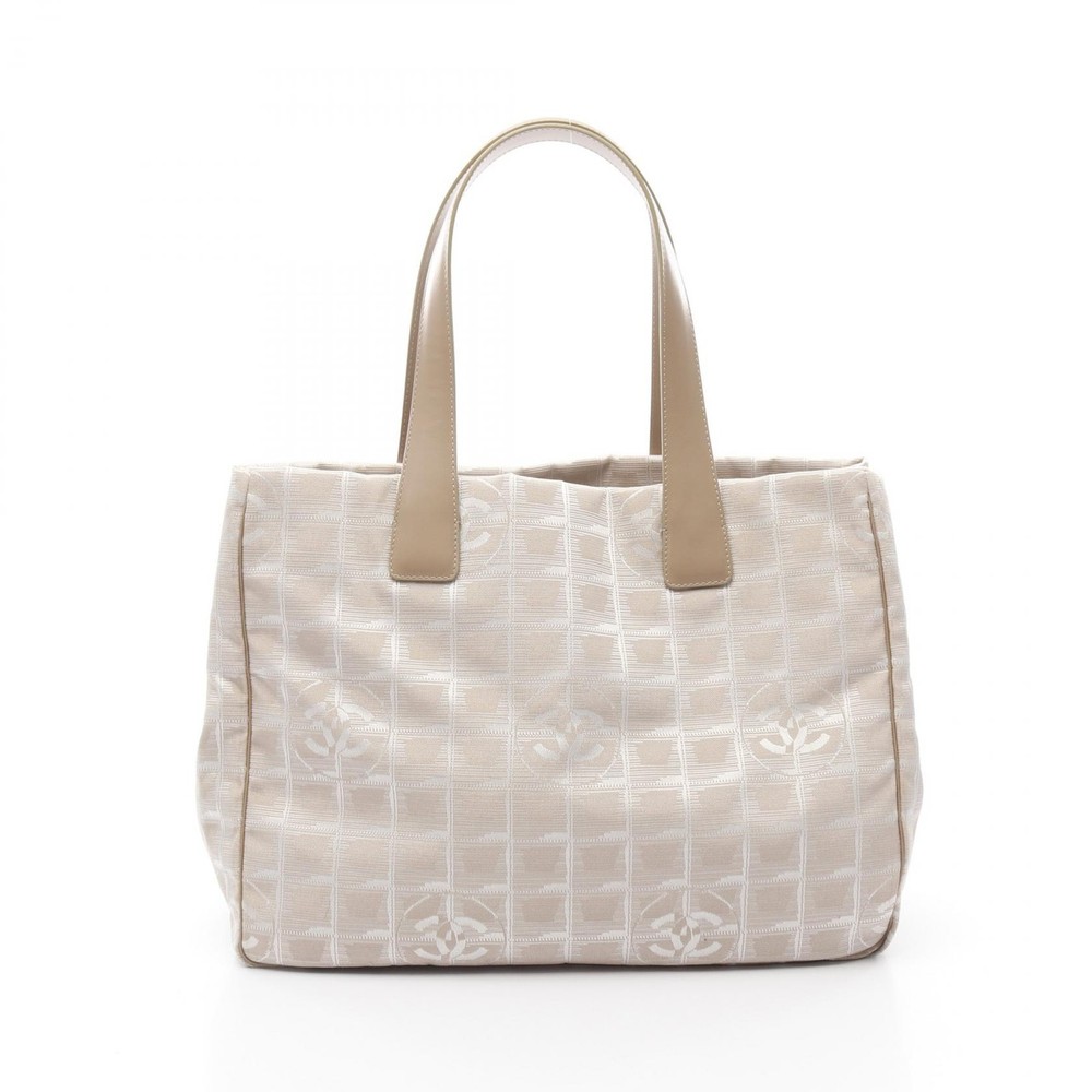 Chanel MM Travel Tote in Pink Gold Leather Nylon Canvas Pre-Owned