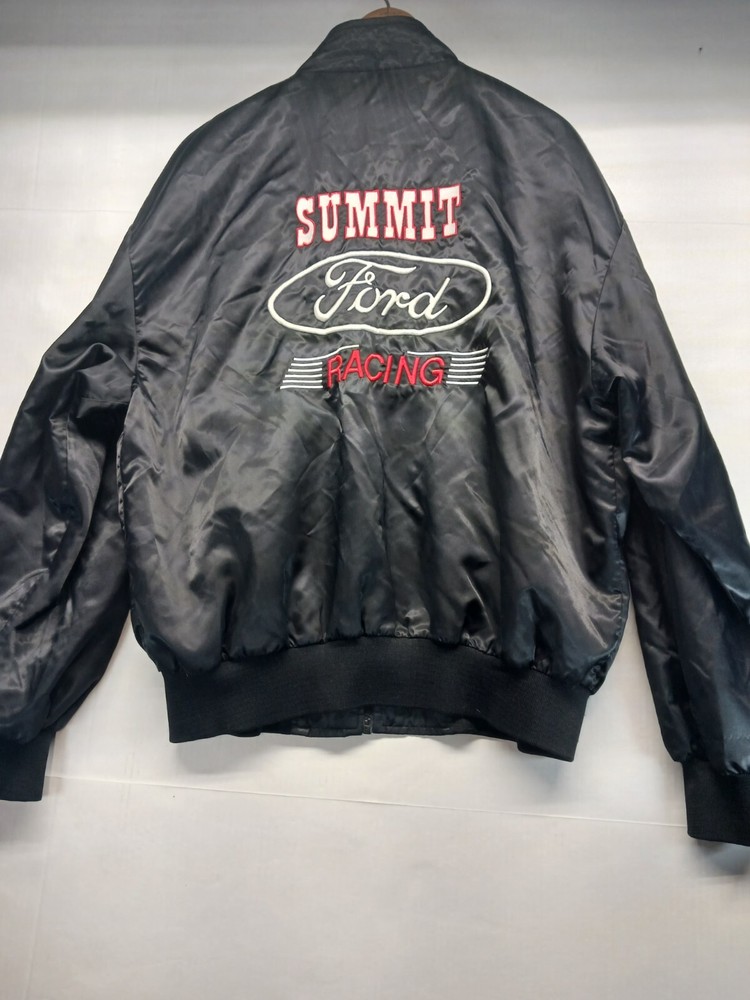 Vintage Summit Ford Racing Jacket Mens Large USA Black Satin Logo K-Brand