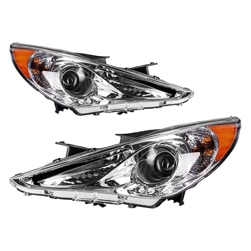 HY2502159 Headlight Assembly for Sonata 11–14 Chrome Housing & Amber Pair