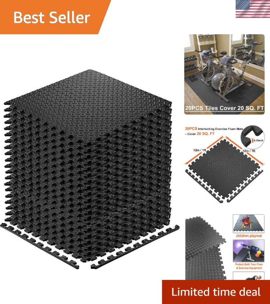 Durable 20-Piece Black Interlocking Foam Mats - Perfect for Fitness & Play