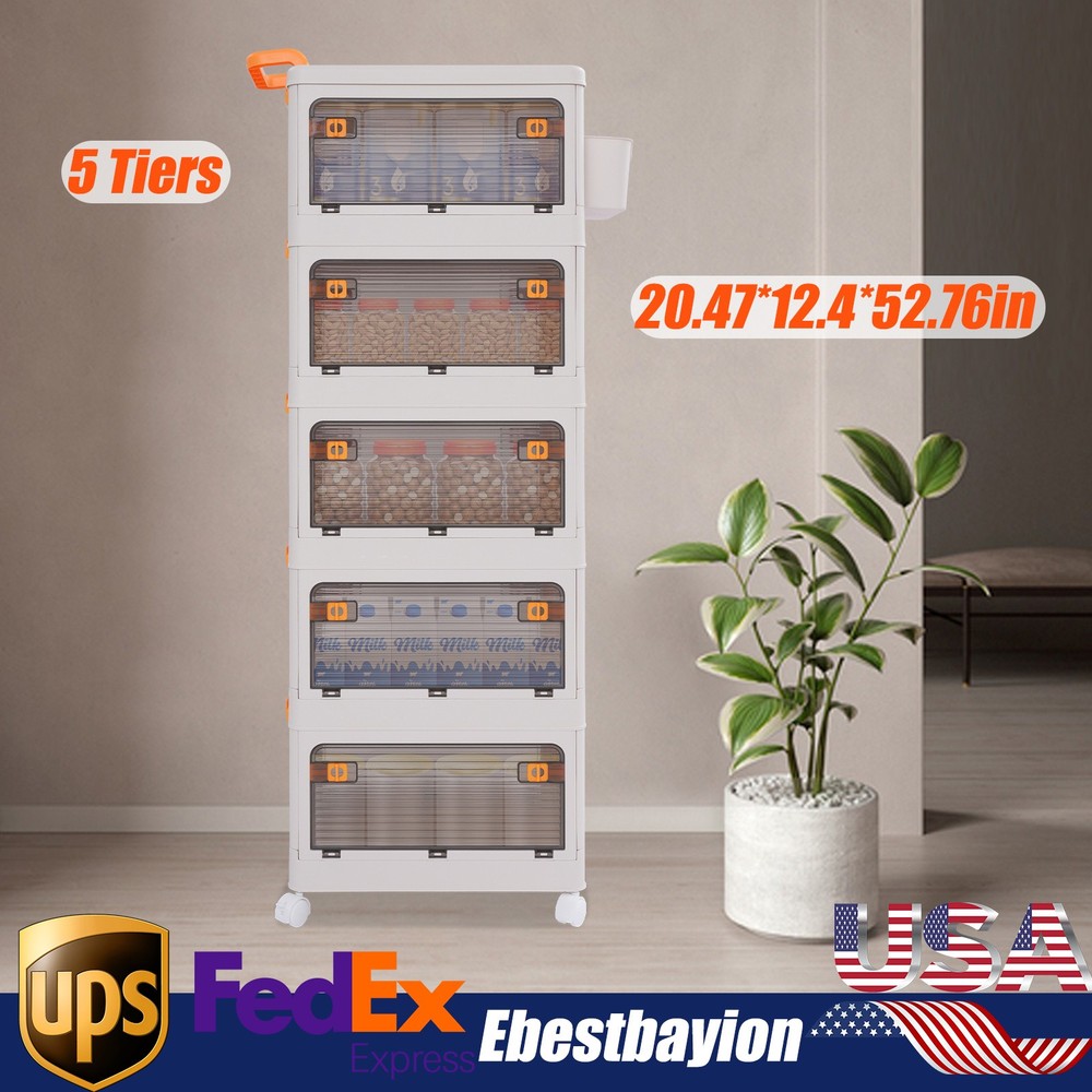 5-Tier Folding Storage Bin with Doors, Wheels, and Lids