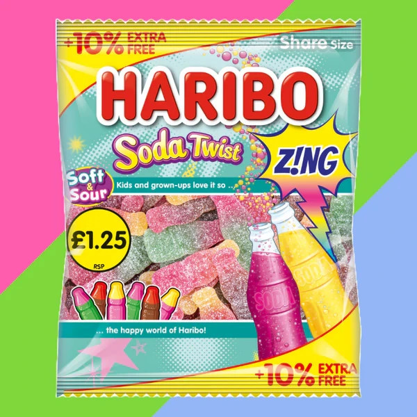 Haribo Soda Twist Zing 176g Soft Sour Gummy Candy Bag