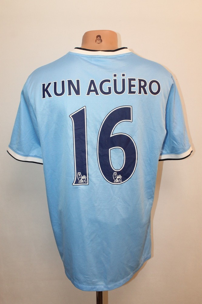 Manchester City Football Shirt Jersey 2013 2014 Home Size L #16 KUN AGUERO Adult
