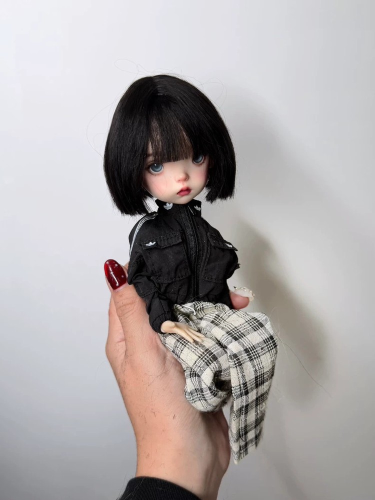 Landoudou Wigs Soft Mohair Short Bobo Hair with Bangs 1/6 BJD Doll Girl DIY Toys