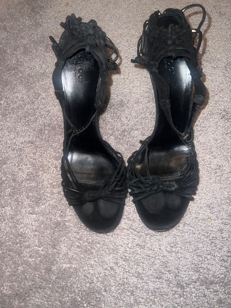 #luxury, #designer, # Gucci Heels suede peep toe strappy heels size 10.5