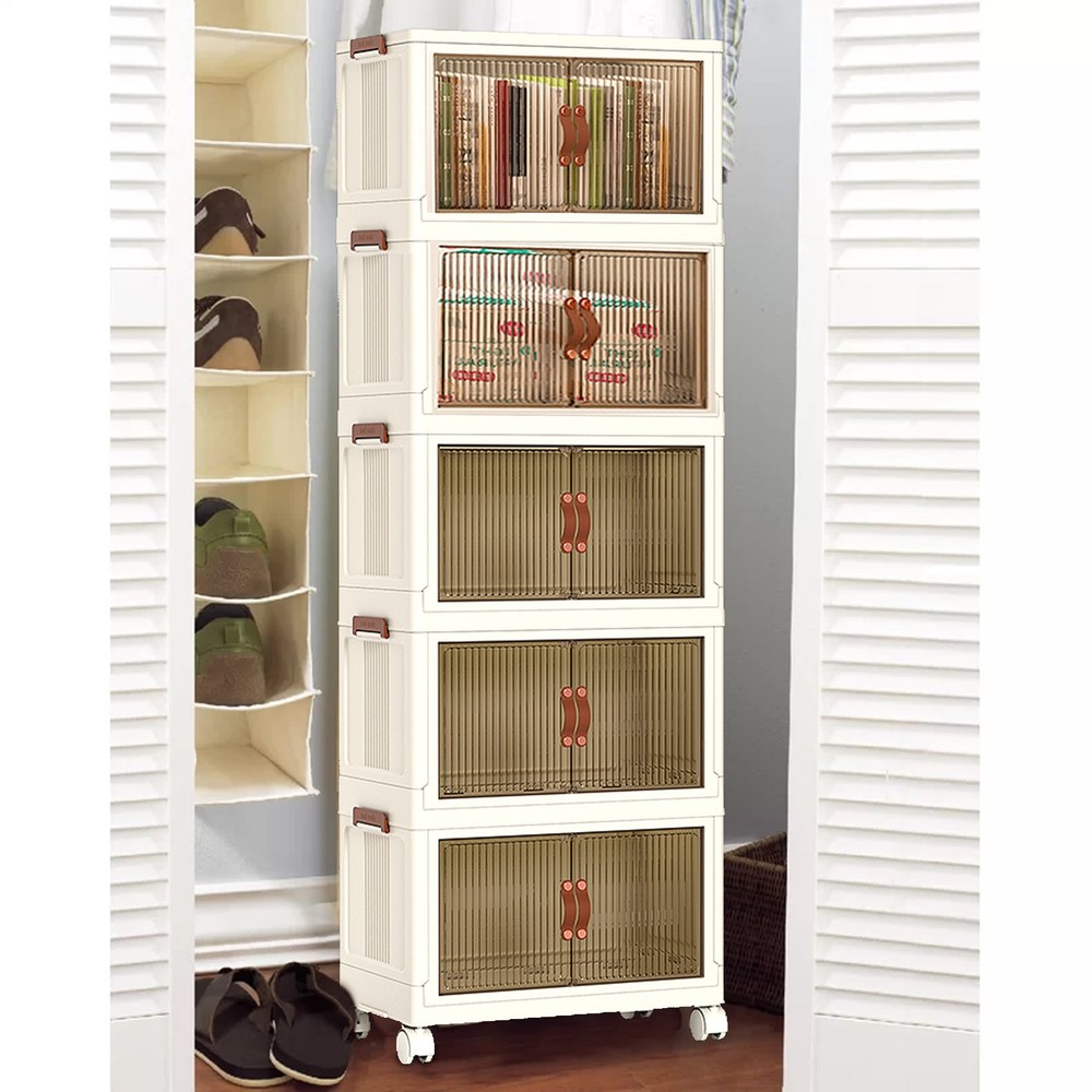 5-Pack Collapsible Stackable Storage Bins with Wheels for Organizing Cabinets & Carts