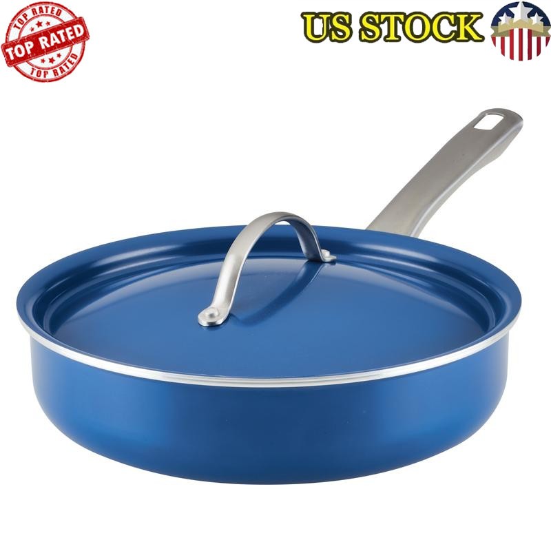 Ceramic Nonstick 2.75 Quart Saute Pan with Lid Dishwasher Safe Even Heating