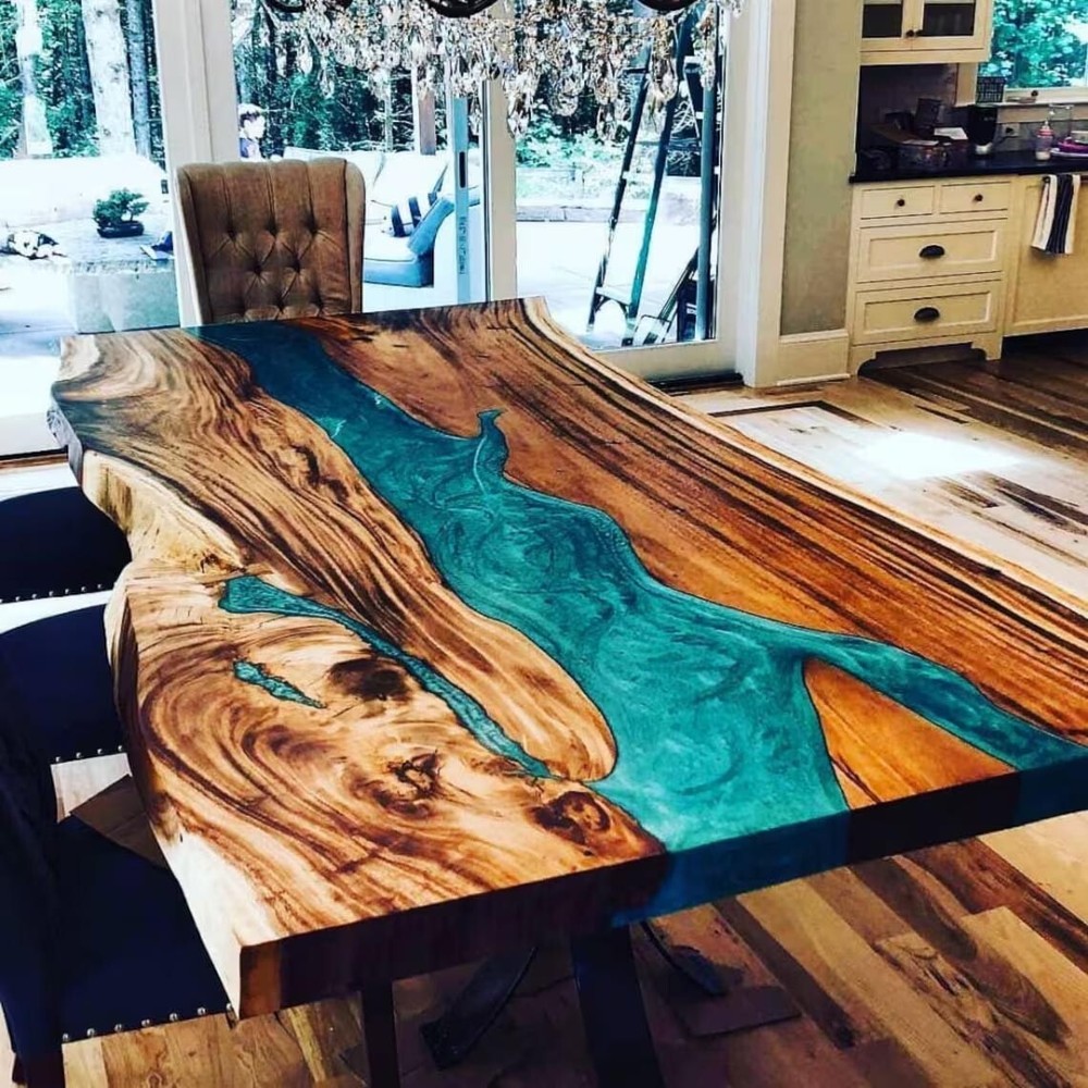 Epoxy Live Edge Table Top Wooden Handmade Farmhouse Furniture