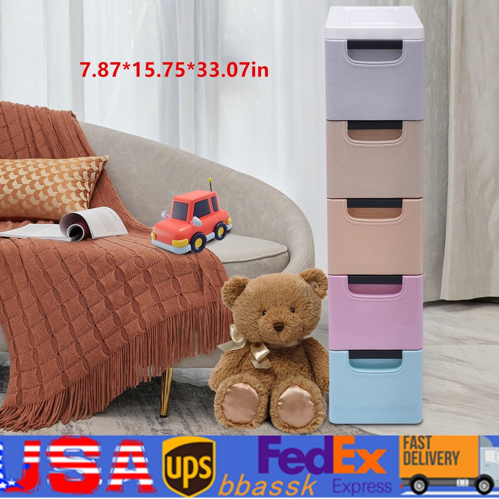 Stackable Clothes Storage Box Heavy Duty Plastic Storage Cabinet w/5 Drawers