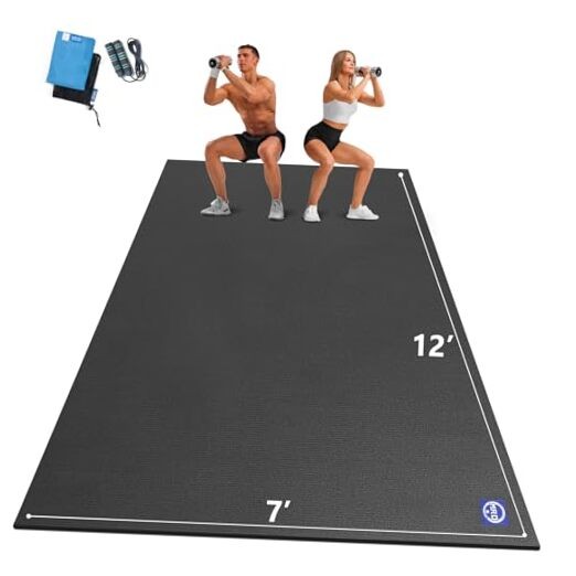 Extra Large Exercise Mat 12'x7'/9'x7'/7'x7'/7'x5'(7mm), High 7*12 FT Black