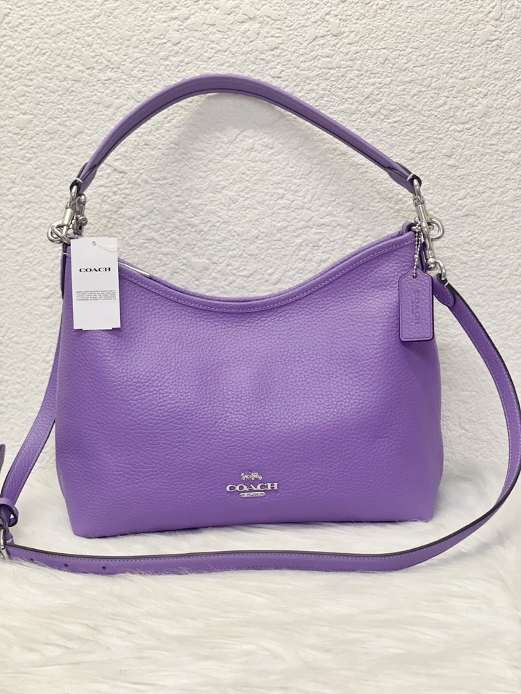 NWT Coach Laurel Shoulder Bag Pebble Leather in Silver/Iris CR148