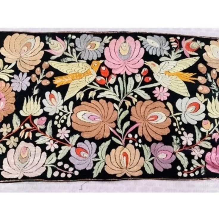 MAKE an OFFER! Hungarian Silk Matyo Embroidered Floral runner table 50”x 13”