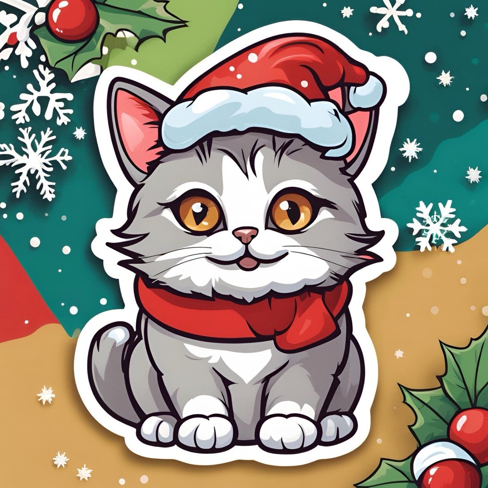 3x2” Cute Christmas Cat Sticker Fluffy AMAZING STICKER!