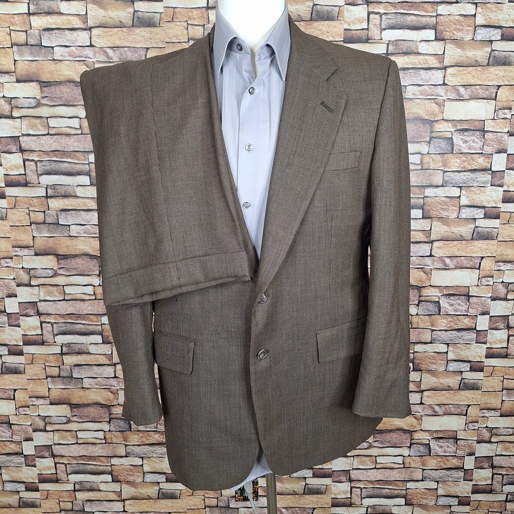 Joseph A Bank Mens 41R 2-Piece Brown Check Wool Suit 32X31