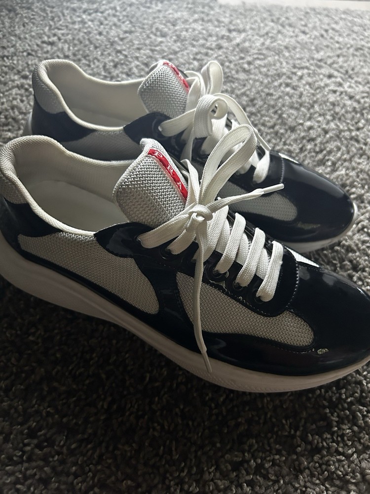 Prada Blue Patent Leather America's Cup Sneakers US 10 Men Free Shipping