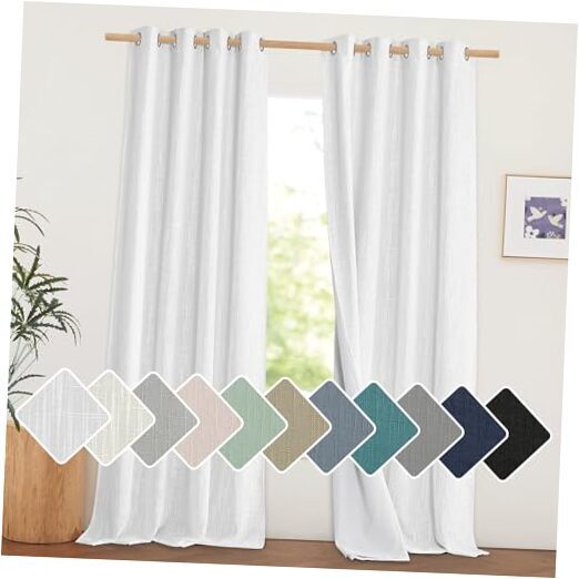 100% Absolutely Blackout Linen Curtains 2 Panels Set with W52 x L90 White