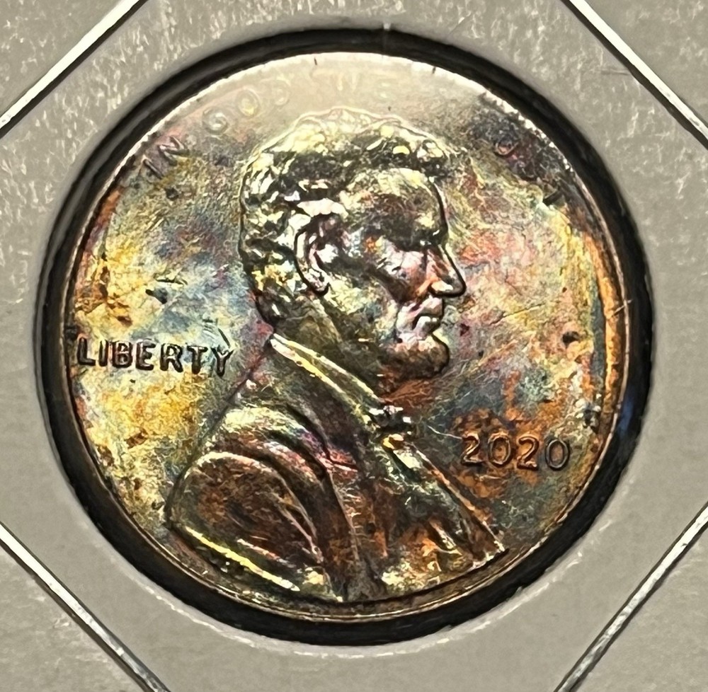 2020 Rainbow-Toned Rare Lincoln Memorial Cent Penny Coin