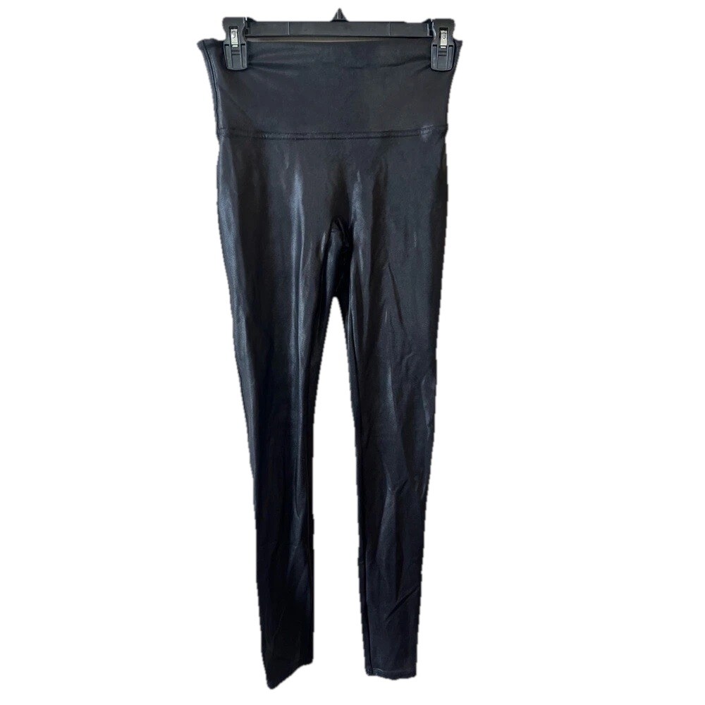 SPANX Leggings Women M Black Shaping Shiny Lightweight Stretch Fitted Athleisure