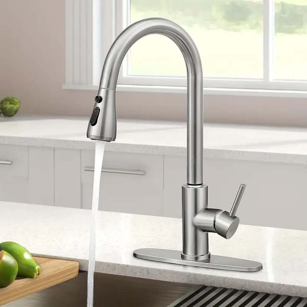 Kitchen Sink Faucet Black Pull Down/Out Sprayer Swivel Single Handle Mixer Taps