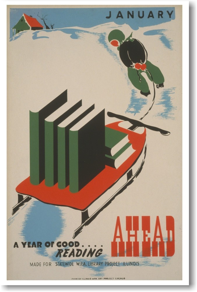 Vintage Library Book Poster - January Reading Inspiration - NEW-image