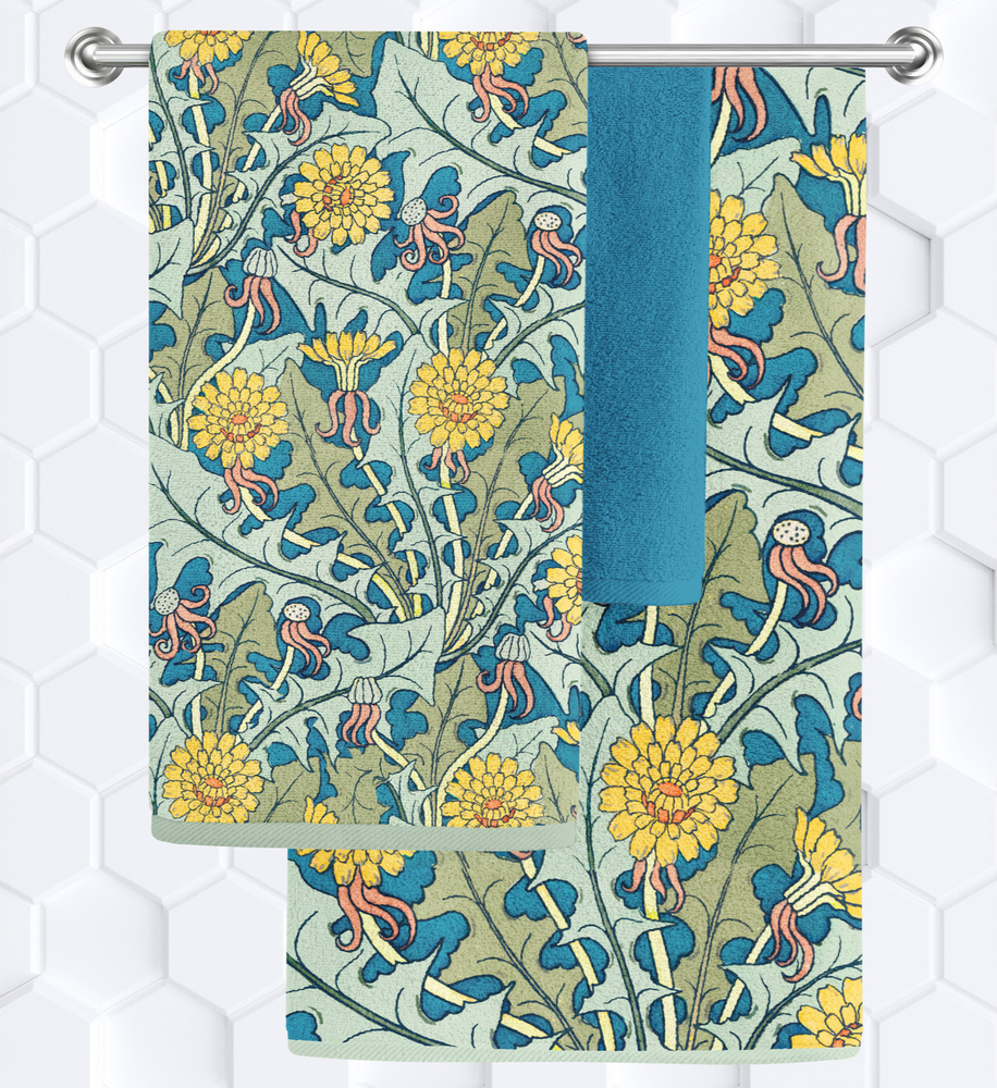 William Morris Dandelion Floral Vintage Bath Towels Set of 2 Soft Absorbent Bathroom Decor  