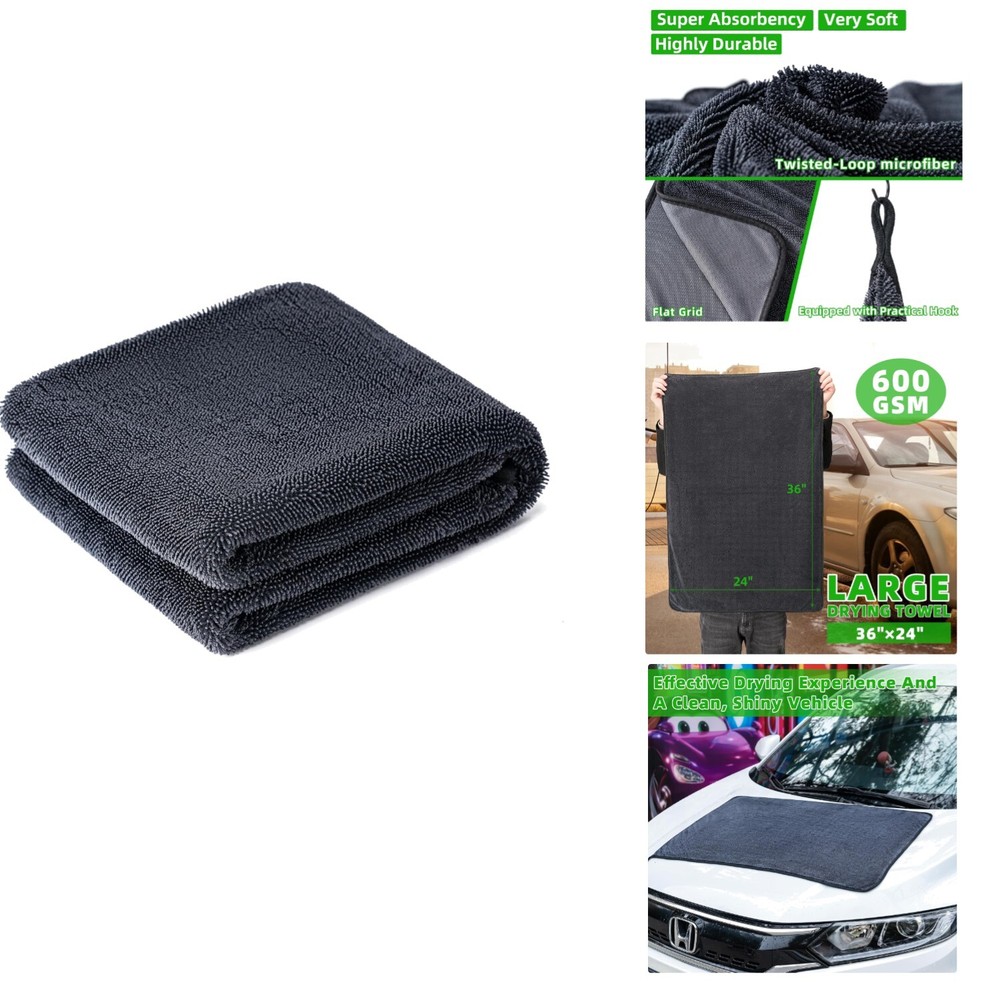 CADONO Large 36x24 Inch 600GSM Microfiber Car Drying Towel in Grey