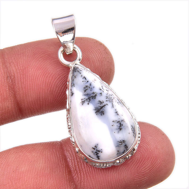 Natural Dendrite Opal Gemstone 925 Solid Sterling Silver Gift Pendant 1.5