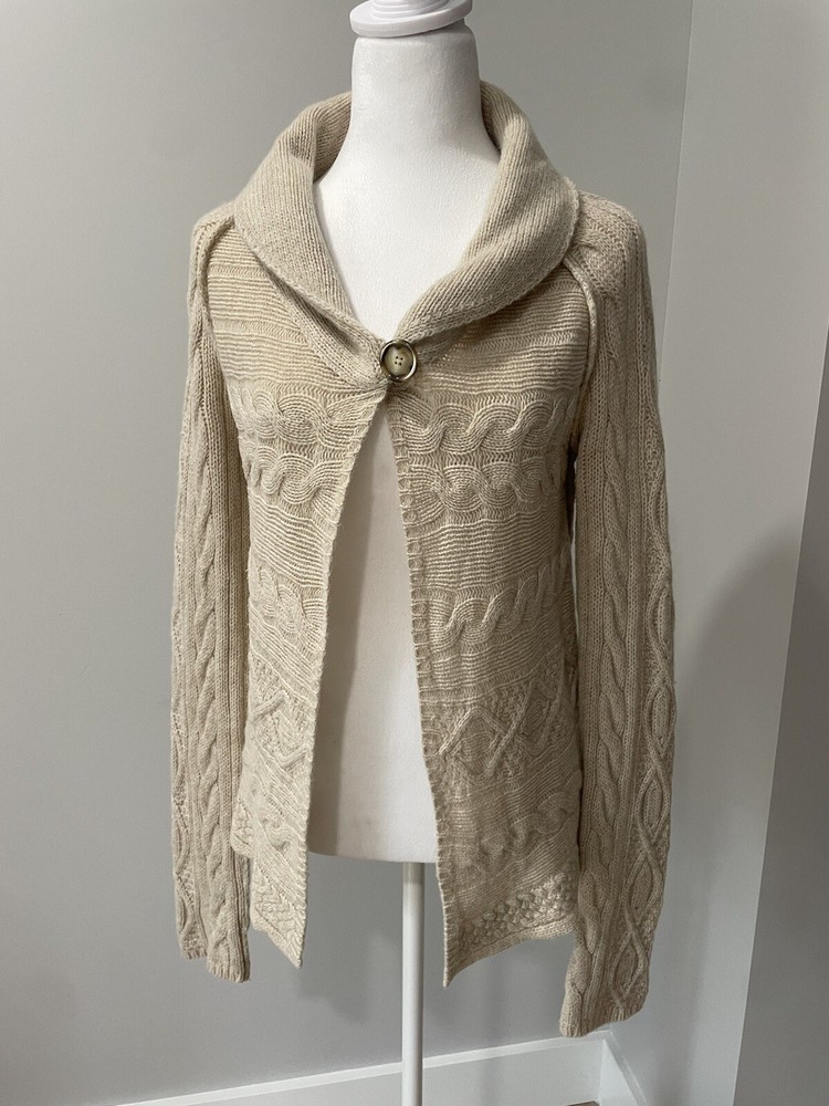 Banana Republic L Alpaca Wool Blend Y2K Rory Gilmore Cardigan in Oatmeal