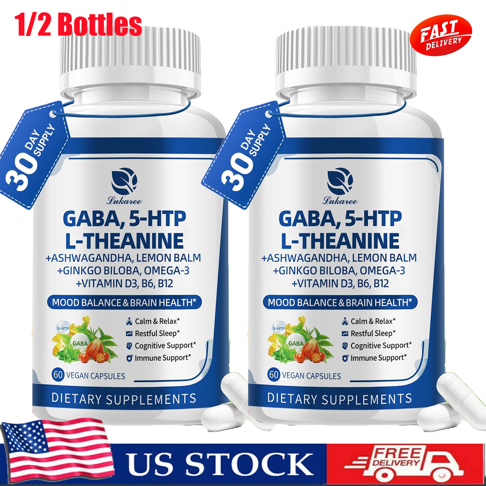 750mg GABA Supplement with L-Theanine & 5HTP for Stress Relief and Sleep Support