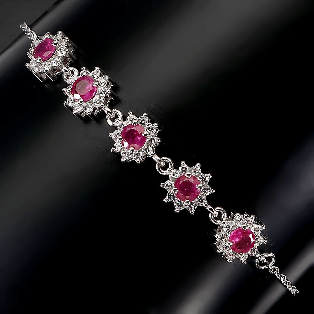 5Ct Lab-Created Ruby Tennis Bracelet in 14K White Gold Plated