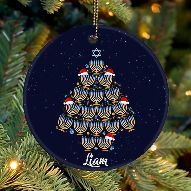 Personalized Ice Merry Chanukkah Christmas Ornament, Custom Chanukah Menorah ...