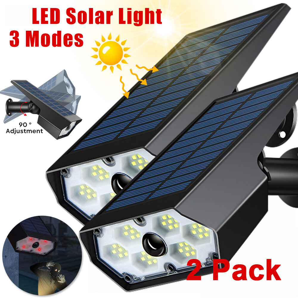 2 Pack Solar Dummy Camera Lights Motion Sensor Outdoor Lights 3 Mode Spot Lights