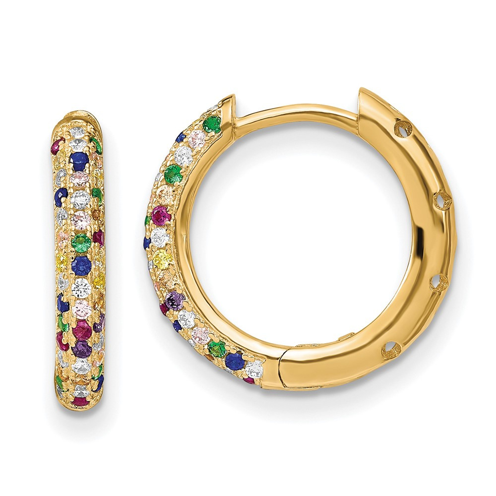 Sterling silver gold-tone CZ small hinged hoop earrings