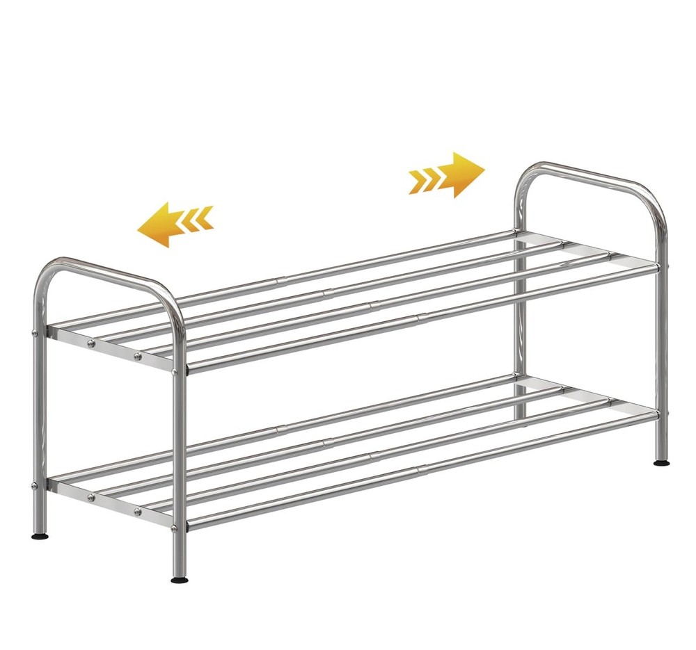 2-Tier Expandable Stainless Steel Low Shoe Rack for Small Spaces