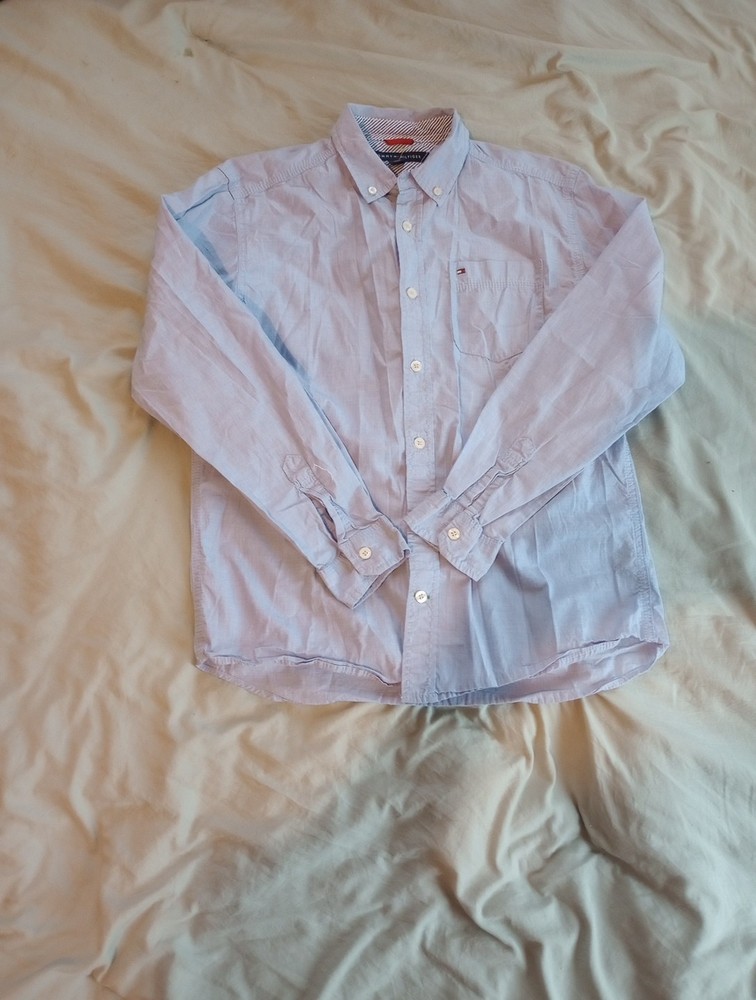 Tommy Hilfiger Women's Blue Button-Up Shirt, 100% Cotton, Long Sleeve Size Large