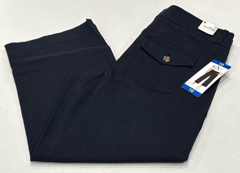Gloria Vanderbilt Women's Navy Wide-Leg Crop Pants Size 10 Pull-On Style