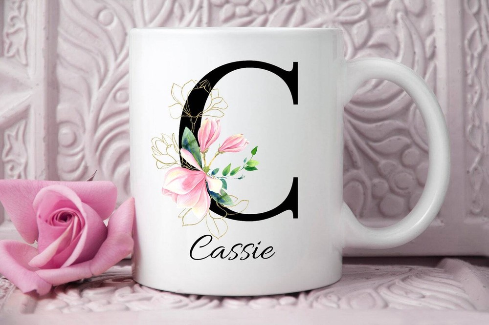 Personalized C Initial Mug Custom Coffee Cup Bestie Gift Monogram Mugs Gift For