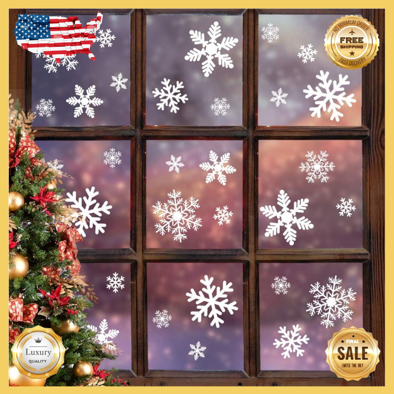 High Quality 135Pcs Christmas Window Clings Snowflakes Decals Xmas BLACK FRIDAY⛄