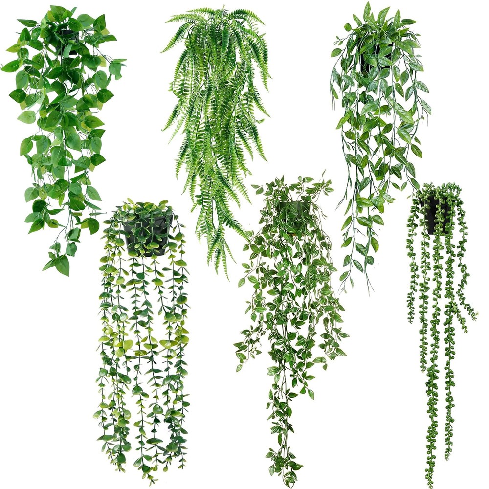 6 Pack Artificial Hanging Eucalyptus Plants Fake Hanging Greenery Potted Decor