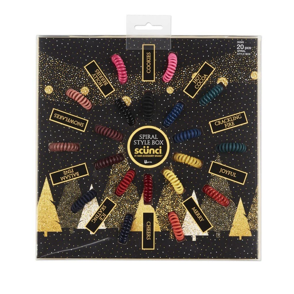 Festive Spiral Hair Tie Set with 20 Damage-Free Elastics in Gift Box